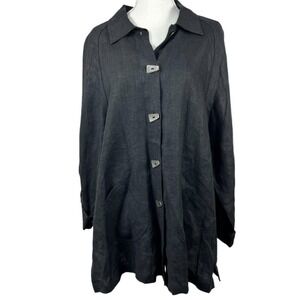 J. Jill Black Button Front Lagenlook Linen Jacket Size M